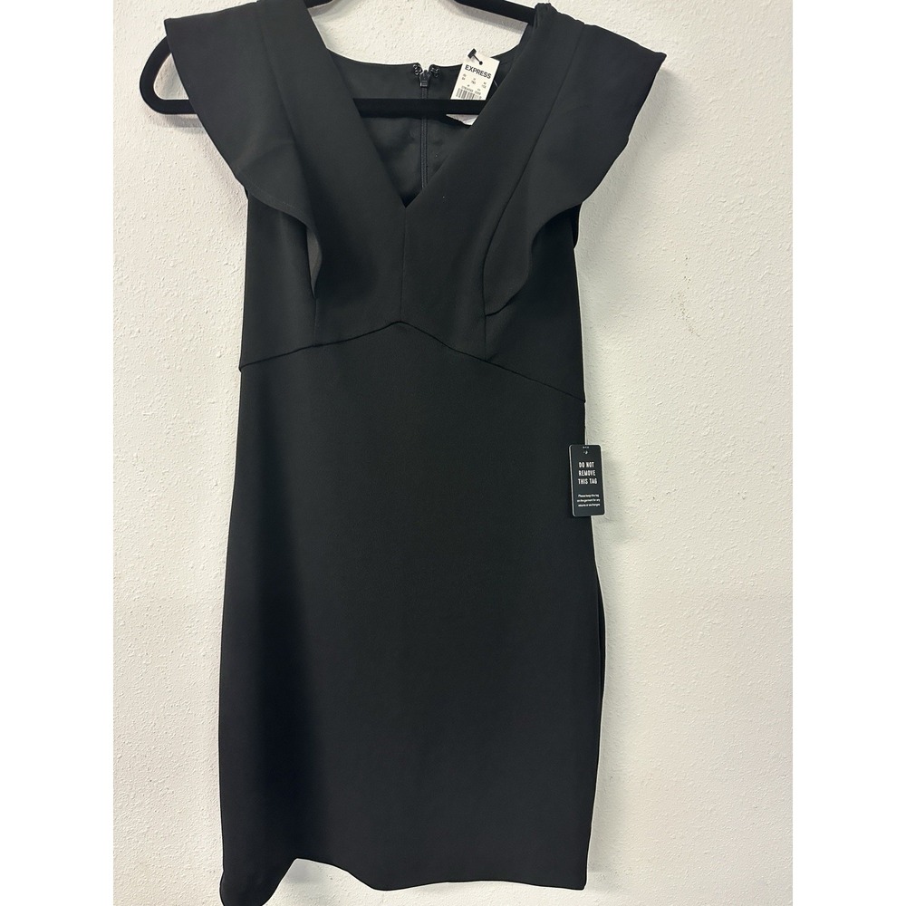 NEW Express Dress Small Black Short Sleeve Ruffle Sheath Cocktail Party NWT